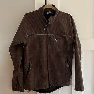 Showers Pass Men’s Cycling Rain Jacket Brown/Gray Pinstripe Vented Reflective M